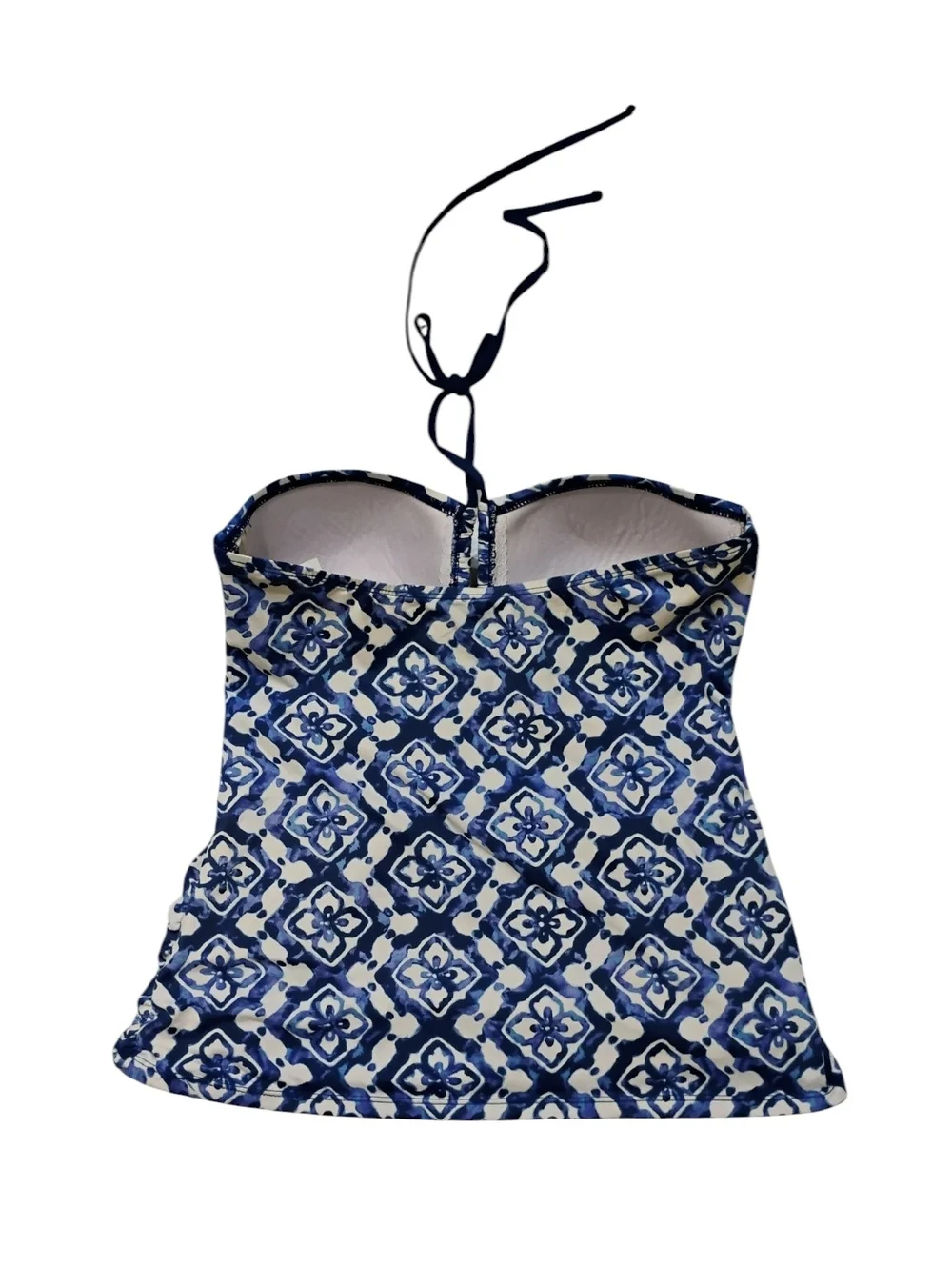 Lauren Ralph Lauren Blue and White Patterned Halter Tankini Top SZ 10